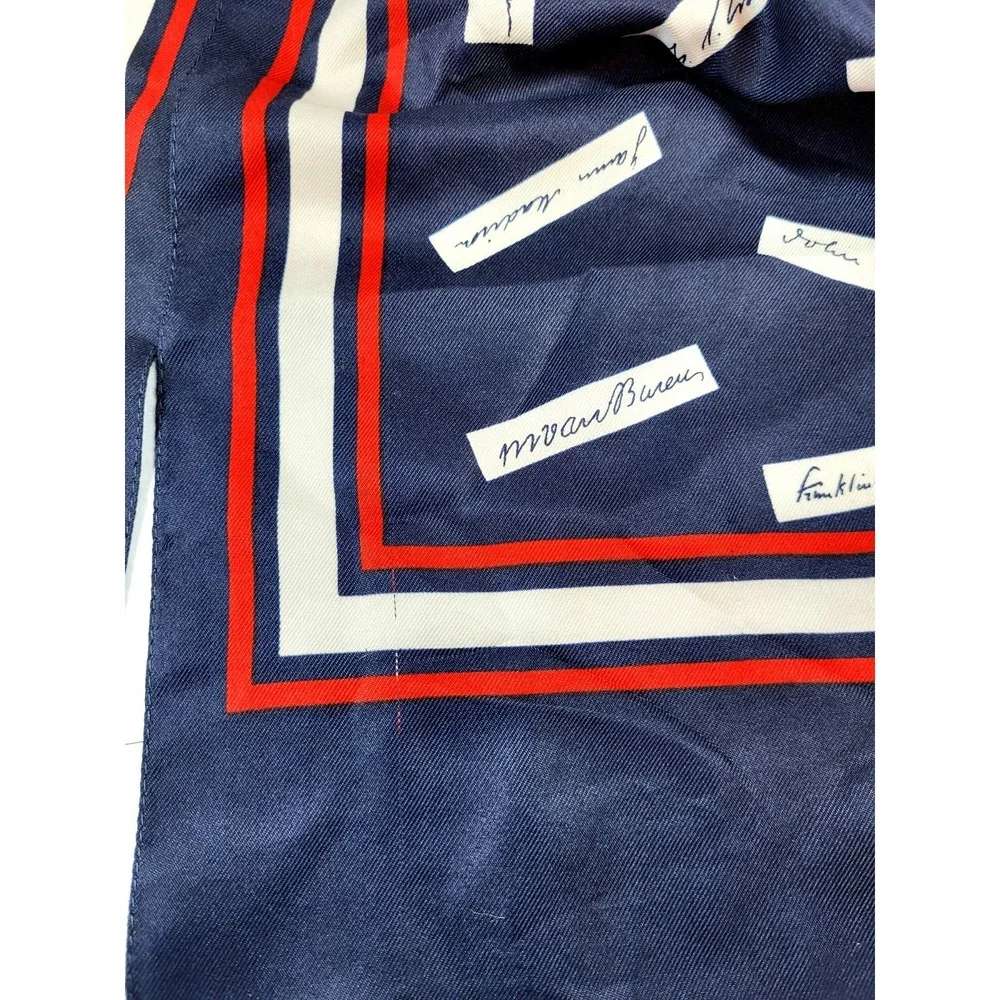VTG Millicent 'The Presidents' Signature Rectangle Scarf Blue Red/ White Boarder